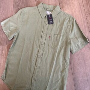 Levi's Linen Blend SS Lightweight Shirt Pocket Green Small Travel Beach NEW